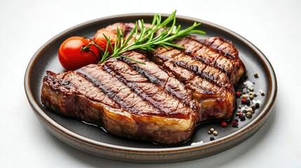 grilled steak on plate on isolate transparency background, PNG