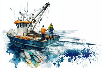 Obraz premium Water color shrimp boat in Gulf of Mexico