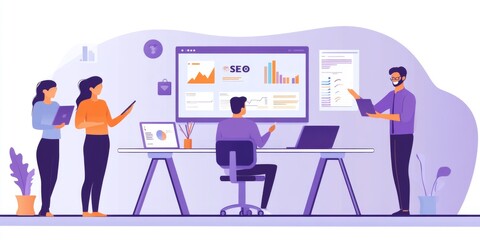 imagine a marketing manager strategizing with charts and plans in a modern office