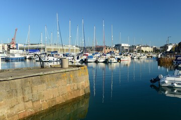 St.Helier harbour, Jersey, U.K. A September sunny day and high tide.