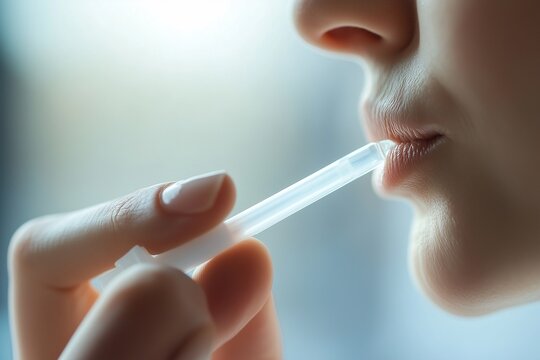 An illustration showing a person providing a saliva sample for medical testing, useful for laboratory, diagnostic, and health related projects