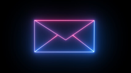 Fototapeta premium Glowing neon khum or email icon. Abstract symbol icon of letter box.