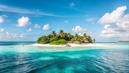 Fototapeta premium A beautiful small island on a bright day with clear blue sky