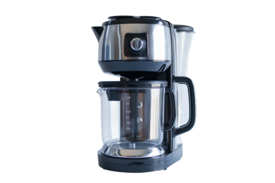 Stunning Ultra HD 4K Image of Coffee Maker Isolated on Transparent Background with Modern Features and Clear Details Ideal for Kitchen Imagery, Digital Art, and Stock Media