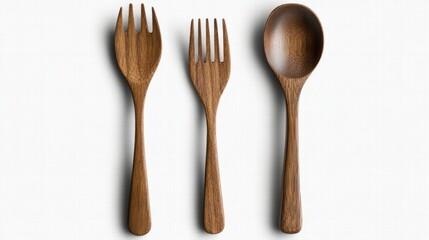 wooden spoon and fork on isolate transparency background, PNG