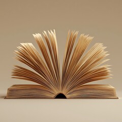 The open book's fanned pages rest gently against a soft beige background.
