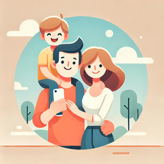 Obraz premium Happy Family Taking Selfie Outdoors 