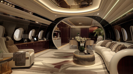 interior of luxury private jet luxurious lifestyle of successful rich business people 