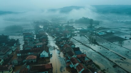 Flooded Village in Mist