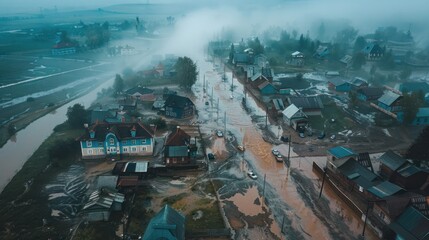 Obraz premium Flooded Village in the Mist