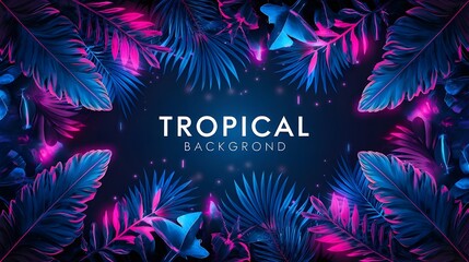 Neon Tropical Leaves Background  Blue Pink  Summer  Party  Design   Illustration
