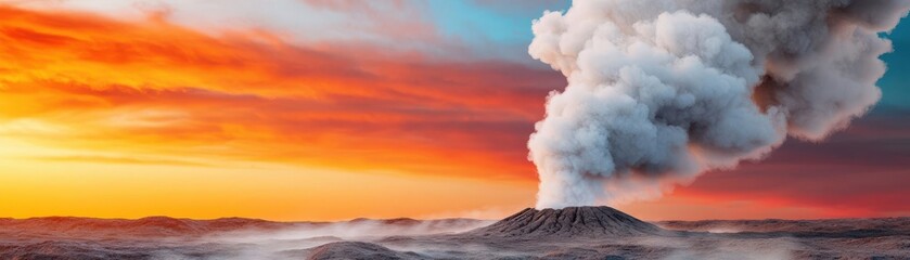 Obraz premium A geothermal energy facility built within a crater, harnessing the Earth's heat, geothermal energy, sustainable crater power