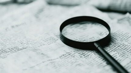 Magnifying glass on vintage newspaper showcasing text exploration