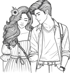 line art wedding husband wife, Mordan, kissing and romantic couple vector design.