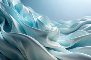 Obraz premium A delicate interplay of light and fabric in soft blue hues, capturing the essence of graceful movement and texture. Generative AI