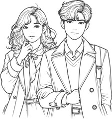 line art wedding husband wife, Mordan, kissing and romantic couple vector design.