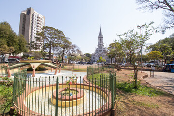 Praca Barao do Rio Branco and Sao Joao Batista Church in Bebedouro, Sao Paulo, Brazil