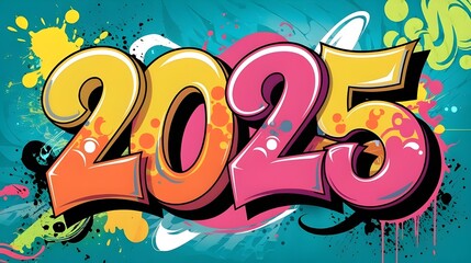 2025 Graffiti Style New Year Design   Colorful Number Artwork