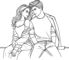 line art wedding husband wife, Mordan, kissing and romantic couple vector design.