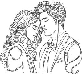 line art wedding husband wife, Mordan, kissing and romantic couple vector design.