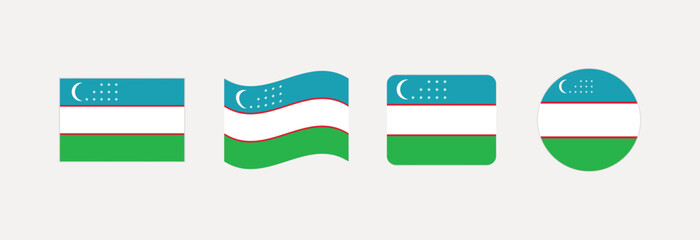 Vector Uzbekistan flag. Set of Uzbekistan Flags Collection. 
