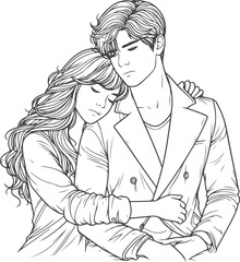 line art wedding husband wife, Mordan, kissing and romantic couple vector design.