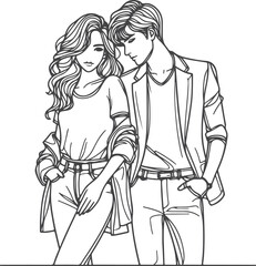 line art wedding husband wife, Mordan, kissing and romantic couple vector design.