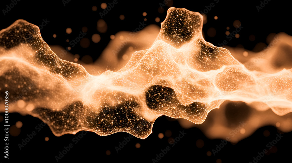Wall mural abstract representation of glowing particles flowing in a dynamic wave against a dark background