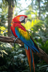 Fototapeta premium Bunter Papagei auf einem Ast im Wald
