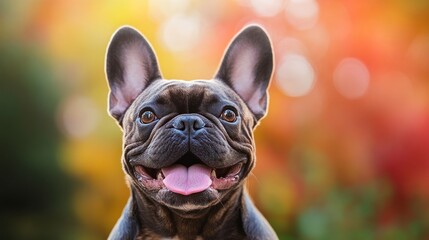 Fototapeta premium Happy French Bulldog with a colorful blurred background.