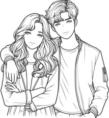 line art wedding husband wife, Mordan, kissing and romantic couple vector design.