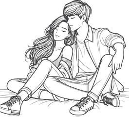 line art wedding husband wife, Mordan, kissing and romantic couple vector design.