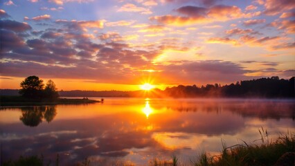 Obraz premium sunset over lake