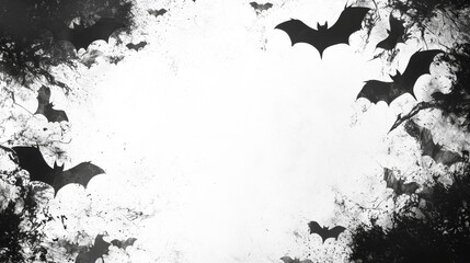 flying bats silhouettes. Halloween holiday and horror night background