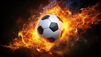 Fiery Football: A Dynamic Image of a Flaming Soccer Ball Symbolizing Passion and Energy in Sports