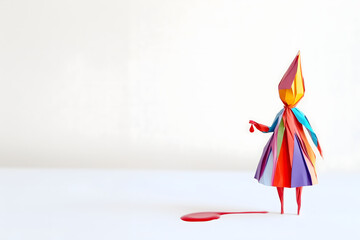 Artistic Duality: A Colorful Paper Woman Holding Blood