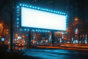 Nighttime Cityscape Featuring a Blank LED Billboard Mockup Ready for Creative Advertising