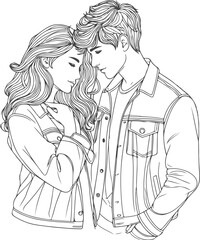 line art wedding husband wife, Mordan, kissing and romantic couple vector design.