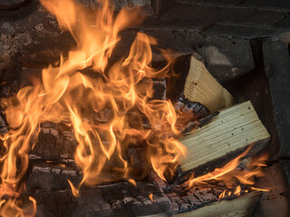 abstract burning firewood closeup