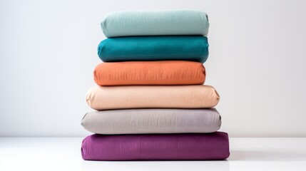 Soft Colorful Stacked Linens on White Background