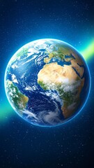 Naklejka premium Earth from space, showcasing continents and oceans with vibrant colors against a dark starry background.