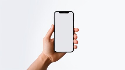 Hand Holding Smartphone on White Background