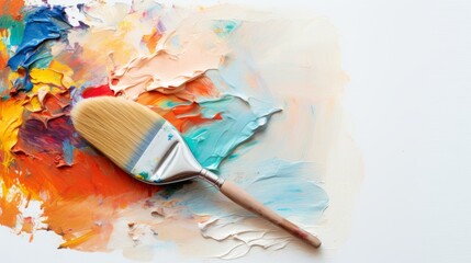 Obraz premium Colorful Palette with Paint Brush on White Background