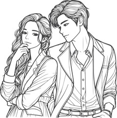 line art wedding husband wife, Mordan, kissing and romantic couple vector design.