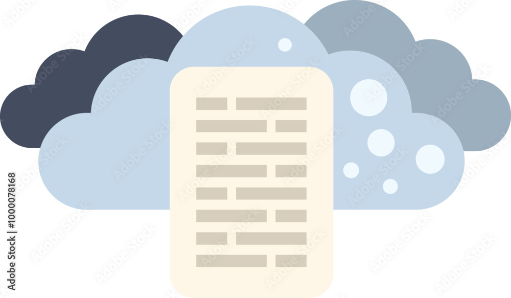 Poster cloud computing concept with text file symbol over clouds, data storage and database concept, vector