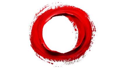 red paint brush stroke circle isolated on transparent background, brush stroke cut out