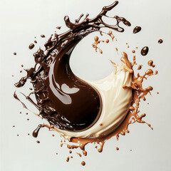 Milk and chocolate splash swirls and flow. Confectionery concept