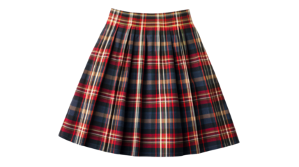 Red and Blue Plaid Pleated Skirt.