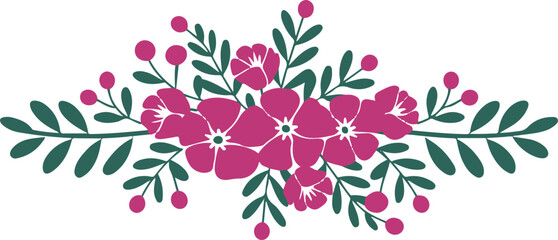 Vibrant Floral Design with Pink Flowers and Green Leaves