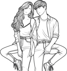 line art wedding husband wife, Mordan, kissing and romantic couple vector design.